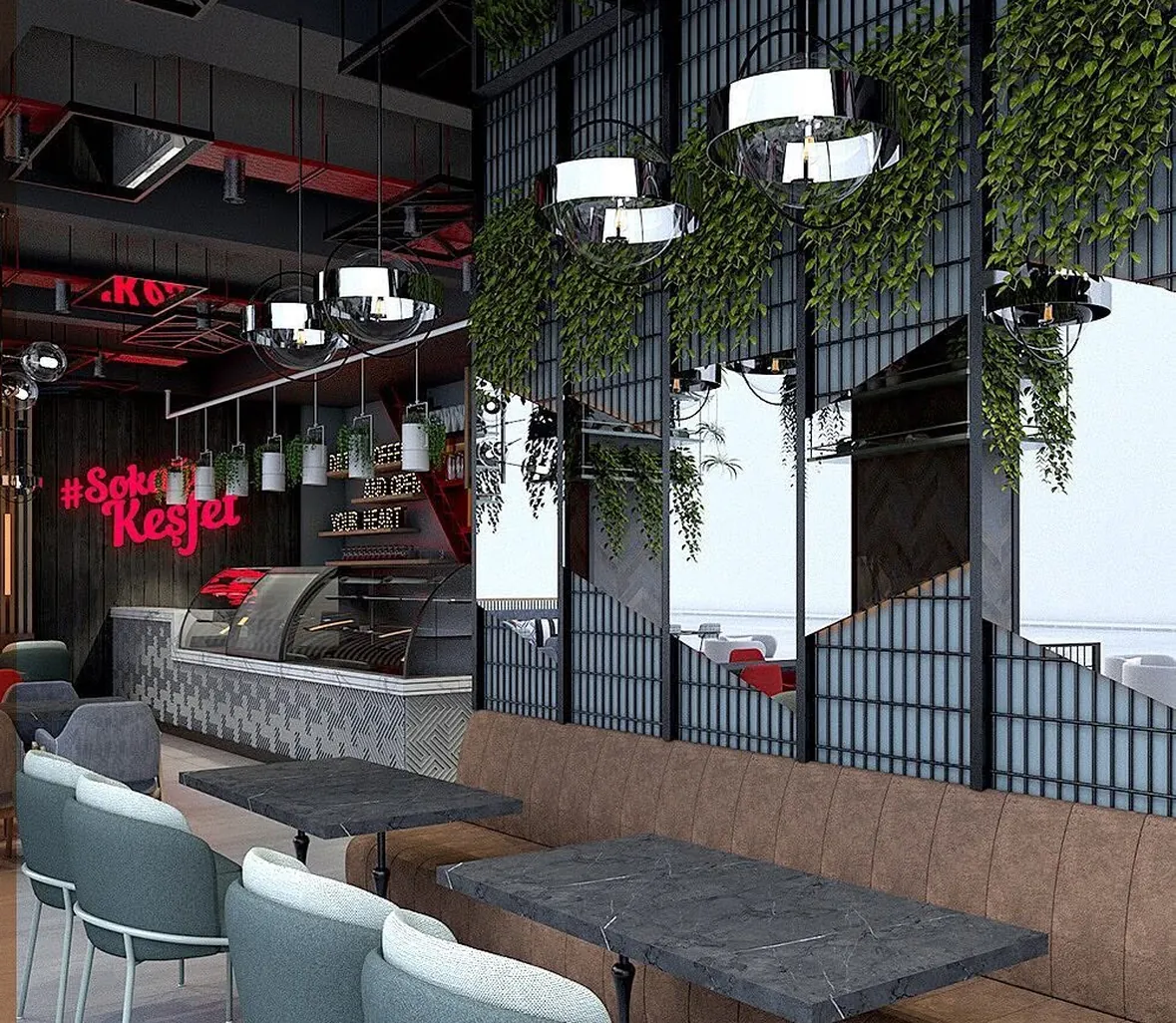 Kahve Sokağı franchise şubesinde standart iç mekân düzeni